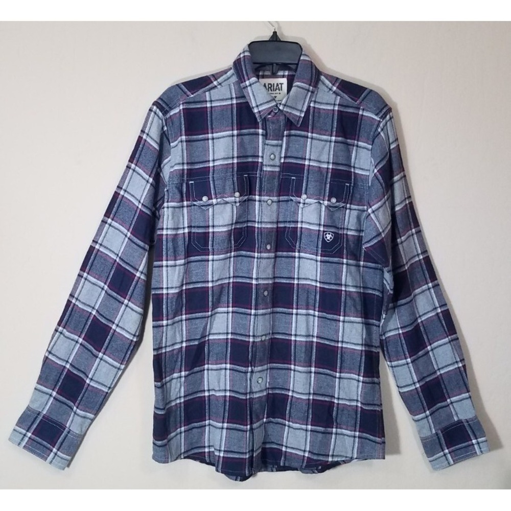 Ariat Flannel Shirt Men sz Small Double Sawtooth‎ Snap Western Retro Fit Plaid